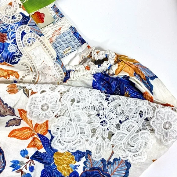 Farm Rio Lace Trim Romper Off-White Summer Flowers Small Medium Large NWT - Picture 17 of 17